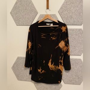 XXL Sigrid Olsen Black Bleached Tie Dyed Quarter Sleeve Shirt Orange